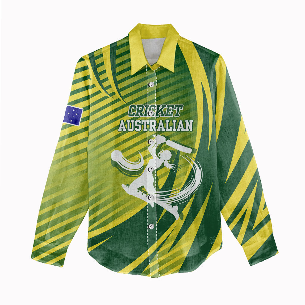 Australian Cricket Women Casual Shirt Dynamic Stripe Graphic With Player Silhouette