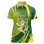 Australian Cricket Women Polo Shirt Dynamic Stripe Graphic With Player Silhouette