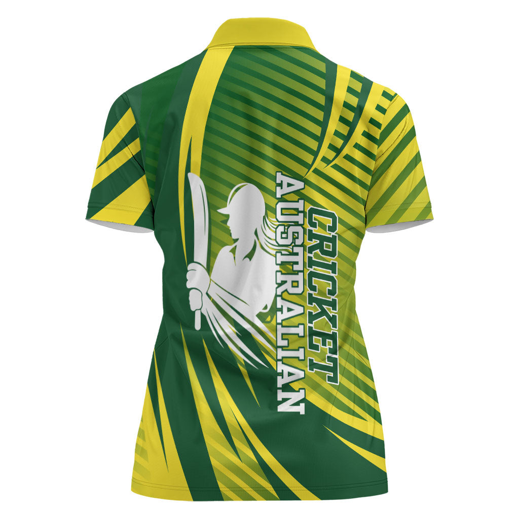 Australian Cricket Women Polo Shirt Dynamic Stripe Graphic With Player Silhouette