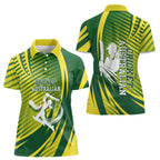 Australian Cricket Women Polo Shirt Dynamic Stripe Graphic With Player Silhouette