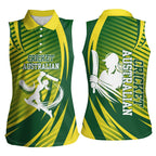 Australian Cricket Women Sleeveless Polo Shirt Dynamic Stripe Graphic With Player Silhouette
