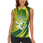 Australian Cricket Women Sleeveless Polo Shirt Dynamic Stripe Graphic With Player Silhouette