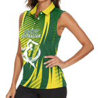 Australian Cricket Women Sleeveless Polo Shirt Dynamic Stripe Graphic With Player Silhouette