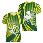Australian Cricket Women V-Neck T-Shirt Dynamic Stripe Graphic With Player Silhouette