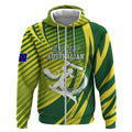 Australian Cricket Zip Hoodie Dynamic Stripe Graphic With Player Silhouette