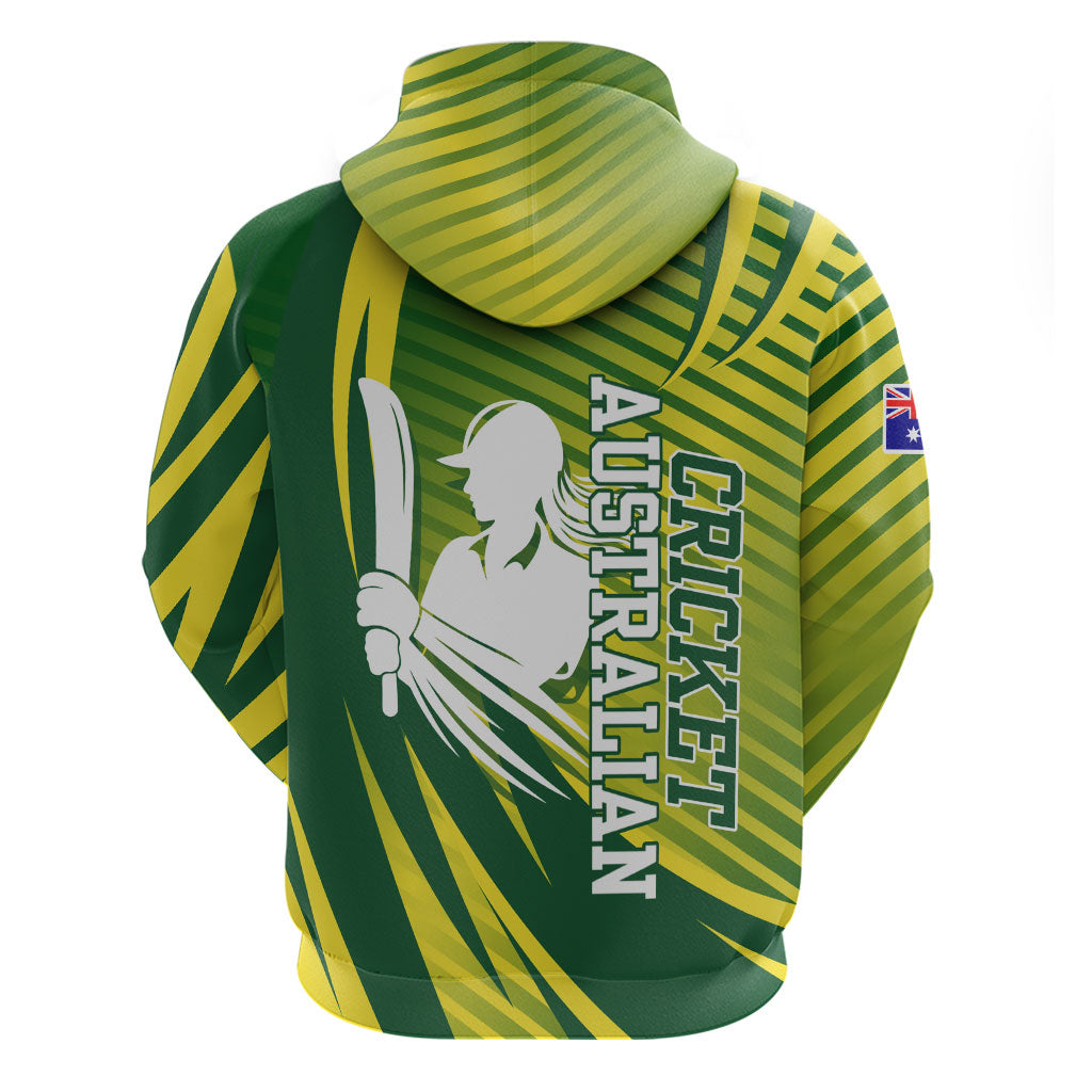 Australian Cricket Zip Hoodie Dynamic Stripe Graphic With Player Silhouette