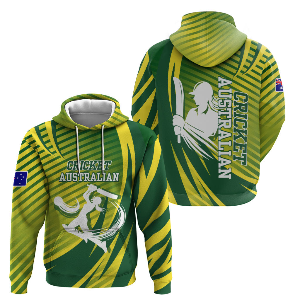 Australian Cricket Zip Hoodie Dynamic Stripe Graphic With Player Silhouette