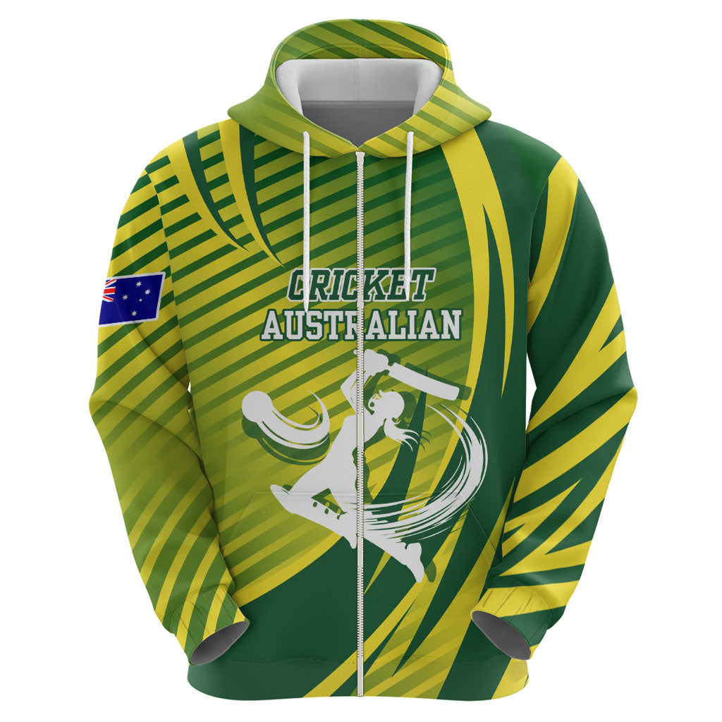 Australian Cricket Zip Hoodie Dynamic Stripe Graphic With Player Silhouette