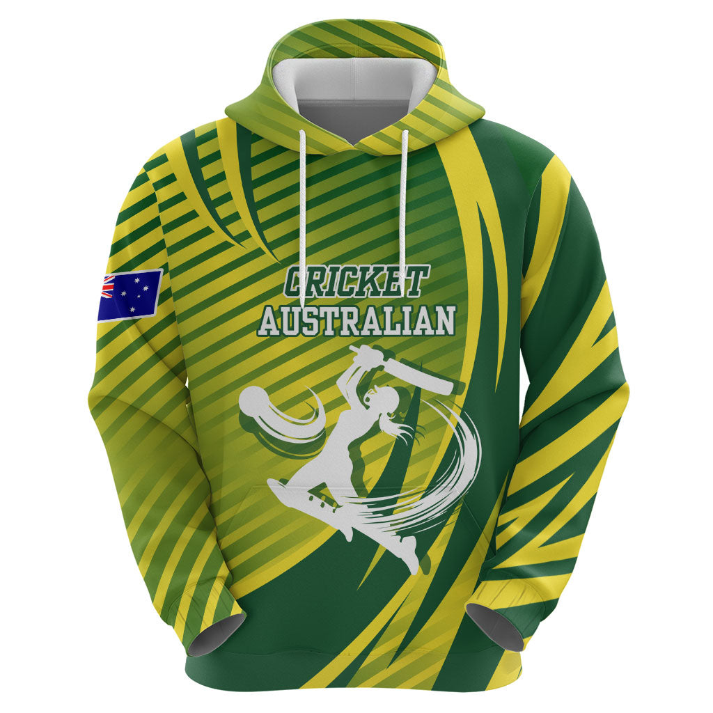 Australian Cricket Zip Hoodie Dynamic Stripe Graphic With Player Silhouette