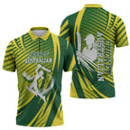 Australian Cricket Zipper Polo Shirt Dynamic Stripe Graphic With Player Silhouette