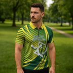 Australian Cricket Zipper Polo Shirt Dynamic Stripe Graphic With Player Silhouette