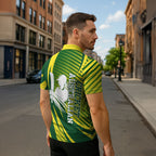 Australian Cricket Zipper Polo Shirt Dynamic Stripe Graphic With Player Silhouette