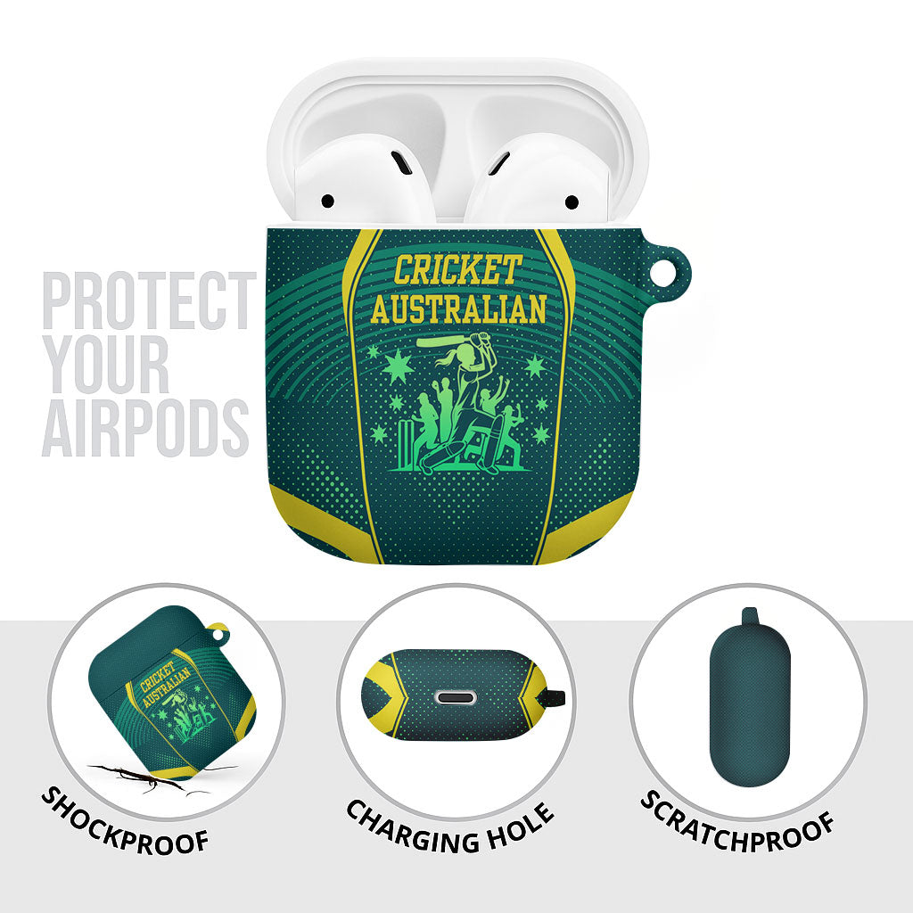 Australian Cricket AirPods Case Dark Green Halftone Tech Graphic - Southern Cross Stars