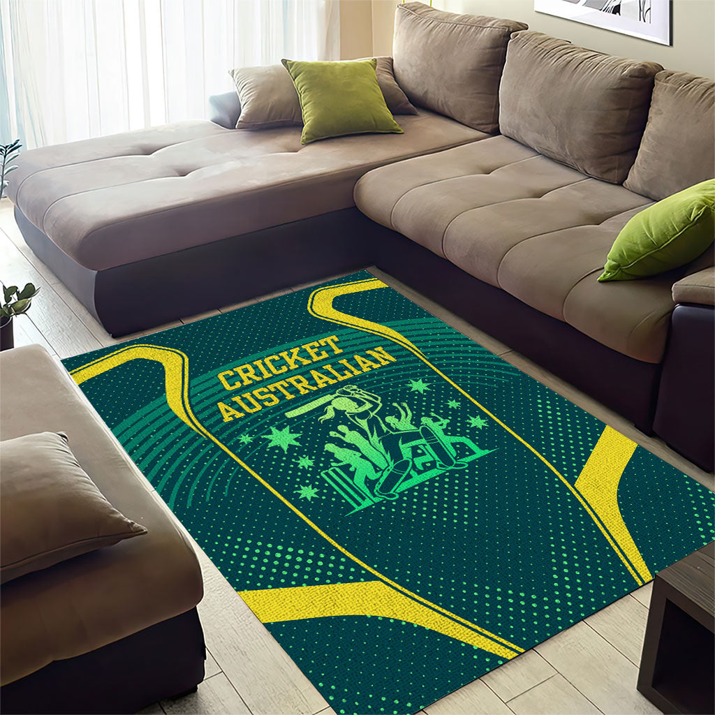 Australian Cricket Area Rug Dark Green Halftone Tech Graphic - Southern Cross Stars