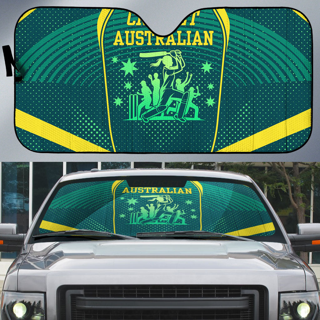 Australian Cricket Auto Sun Shade Dark Green Halftone Tech Graphic - Southern Cross Stars