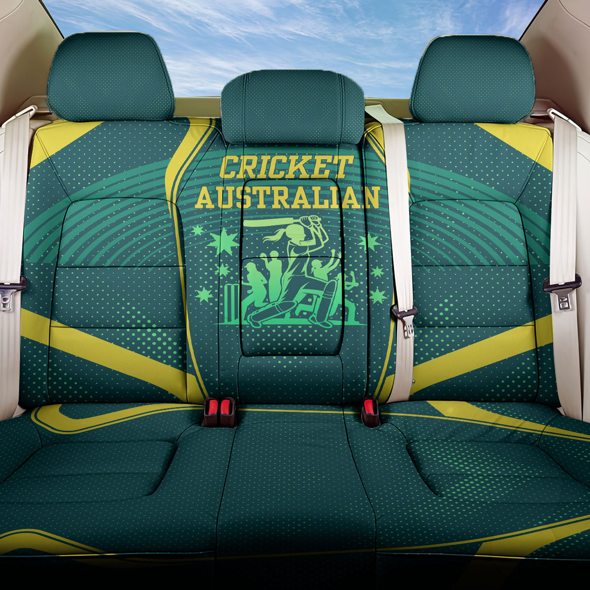 Australian Cricket Back Car Seat Cover Dark Green Halftone Tech Graphic - Southern Cross Stars