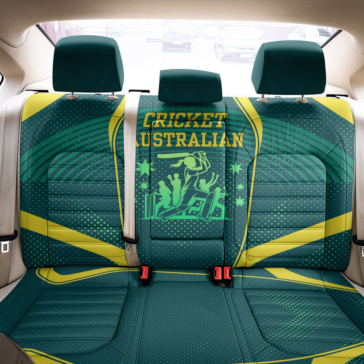 Australian Cricket Back Car Seat Cover Dark Green Halftone Tech Graphic - Southern Cross Stars