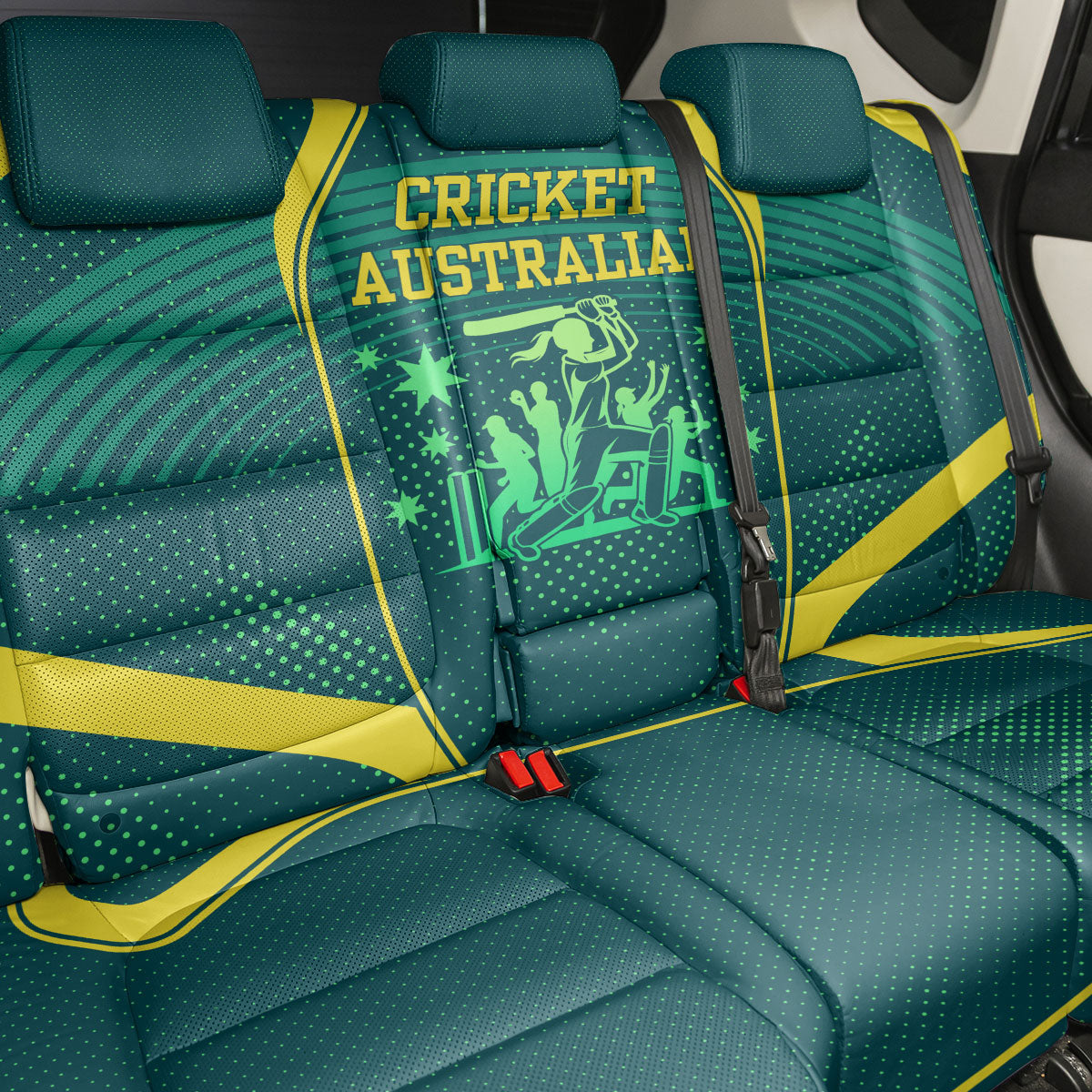 Australian Cricket Back Car Seat Cover Dark Green Halftone Tech Graphic - Southern Cross Stars