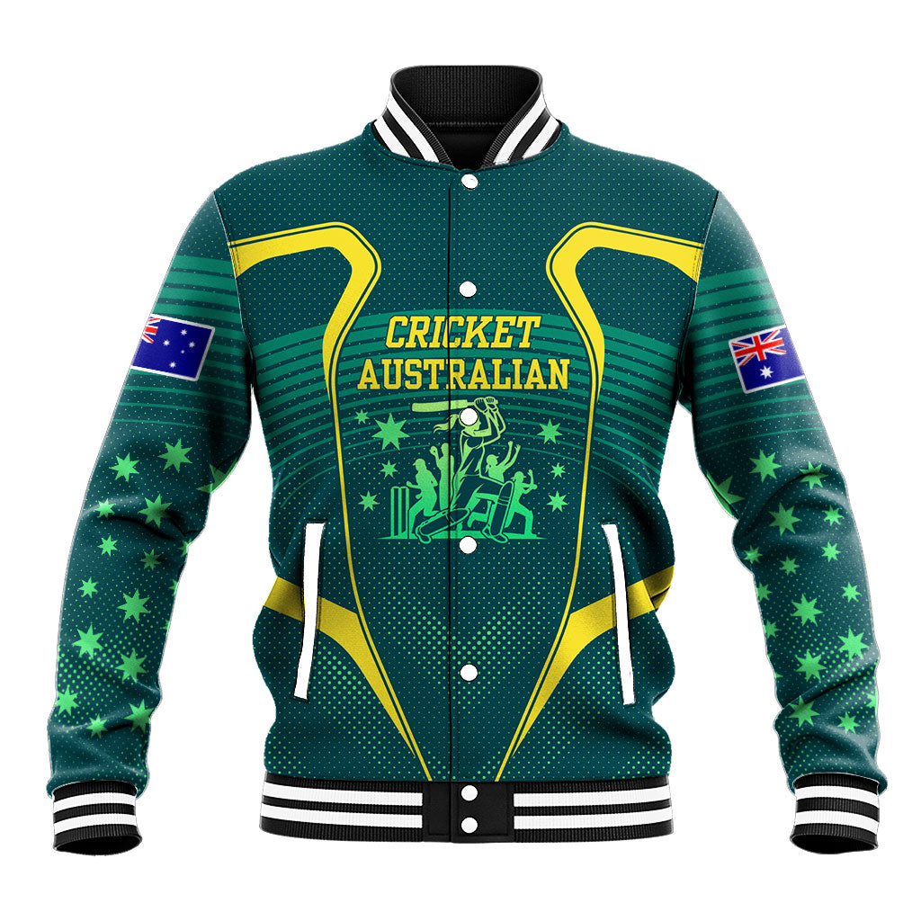 Australian Cricket Baseball Jacket Dark Green Halftone Tech Graphic - Southern Cross Stars