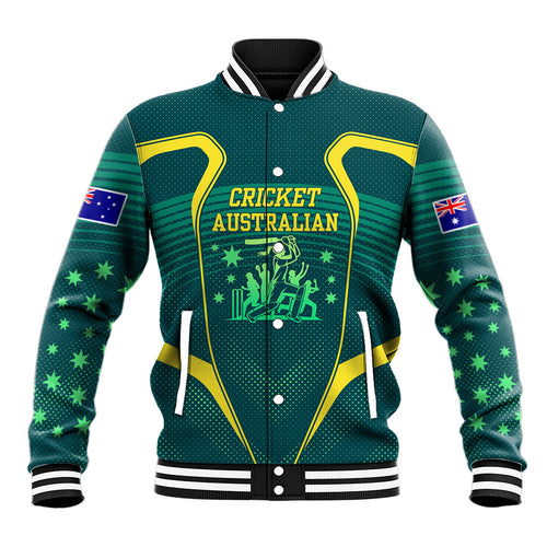 Australian Cricket Baseball Jacket Dark Green Halftone Tech Graphic - Southern Cross Stars