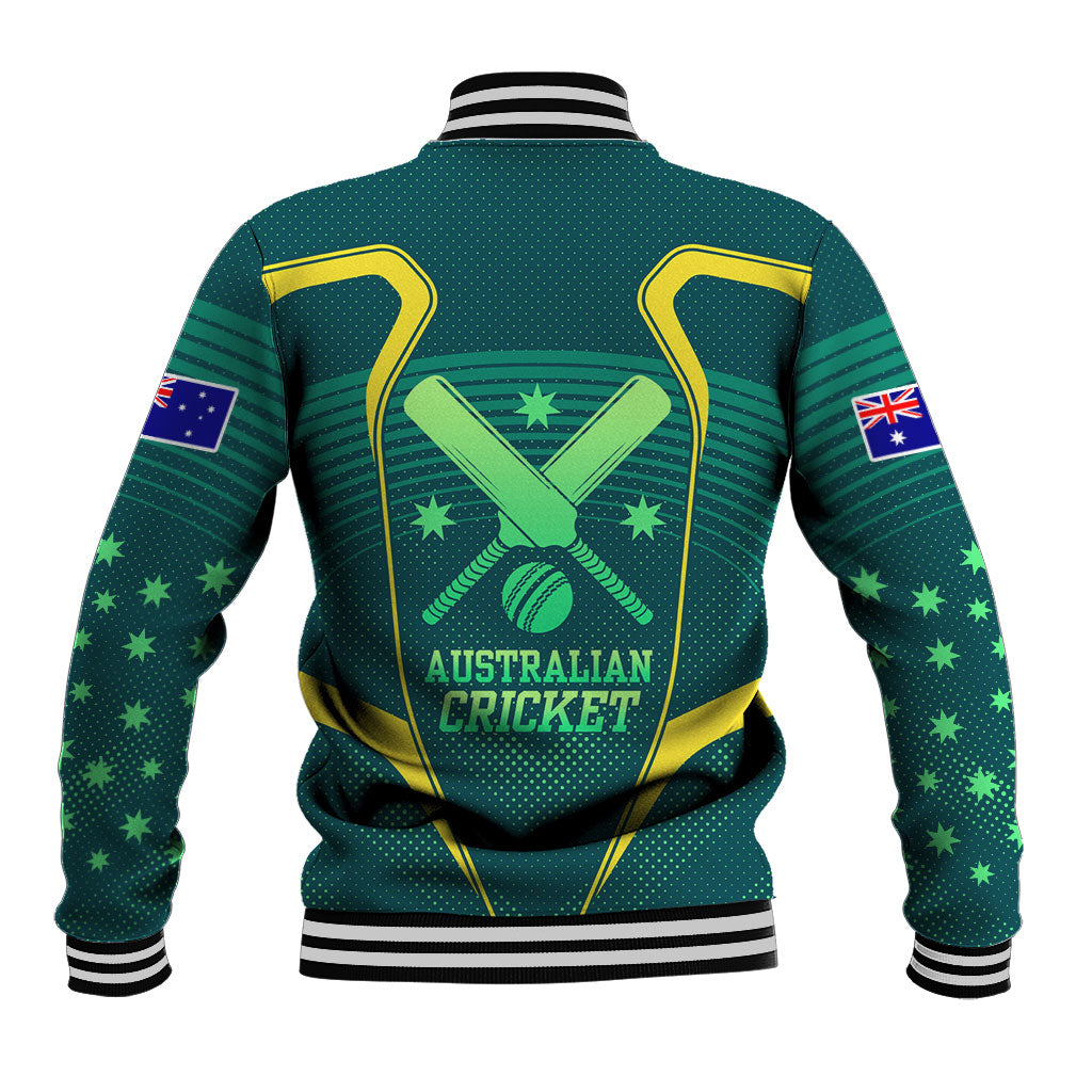 Australian Cricket Baseball Jacket Dark Green Halftone Tech Graphic - Southern Cross Stars