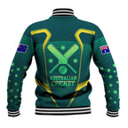 Australian Cricket Baseball Jacket Dark Green Halftone Tech Graphic - Southern Cross Stars