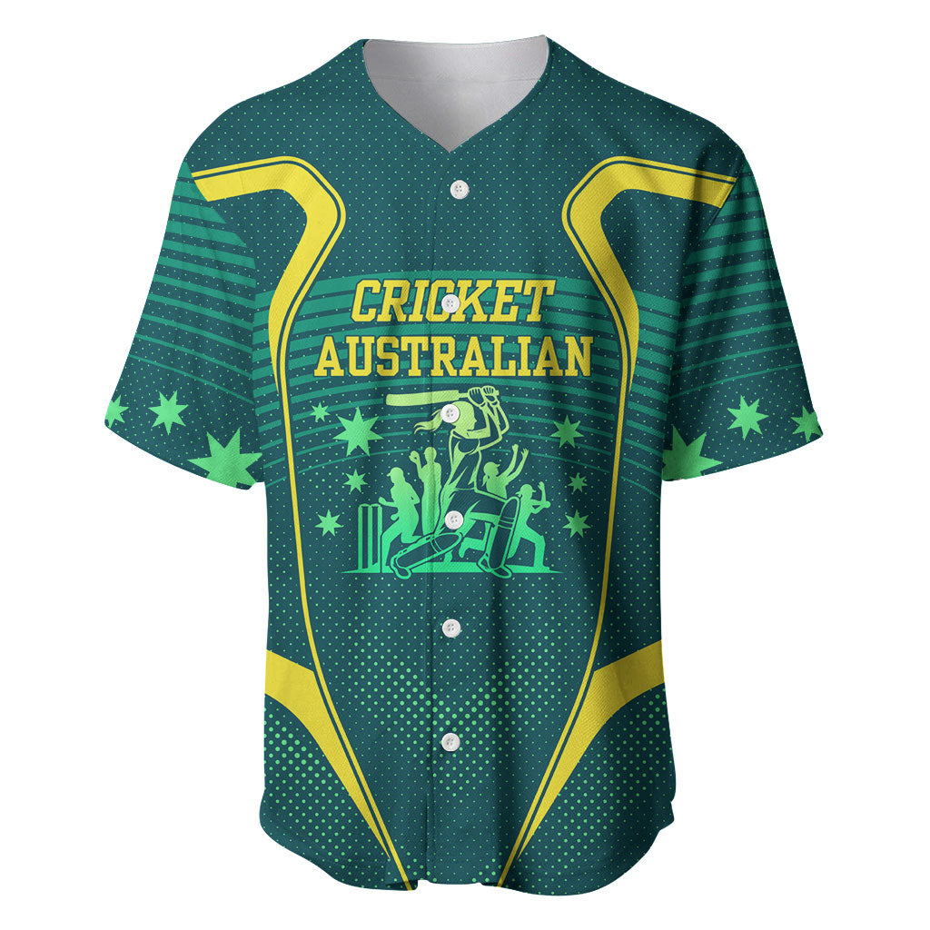 Australian Cricket Baseball Jersey Dark Green Halftone Tech Graphic - Southern Cross Stars
