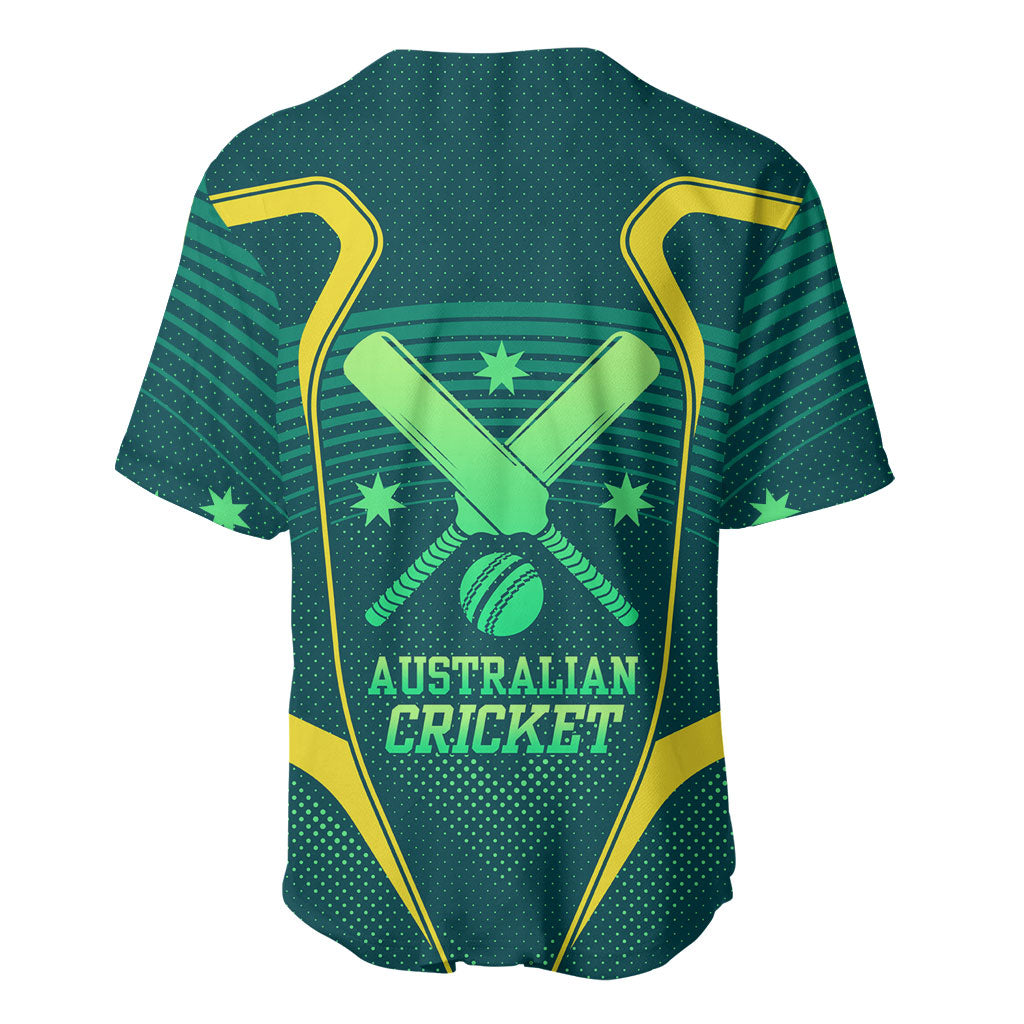 Australian Cricket Baseball Jersey Dark Green Halftone Tech Graphic - Southern Cross Stars