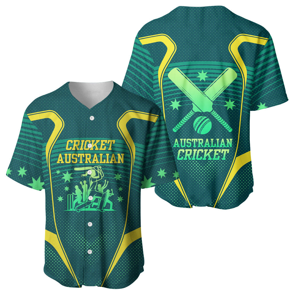 Australian Cricket Baseball Jersey Dark Green Halftone Tech Graphic - Southern Cross Stars