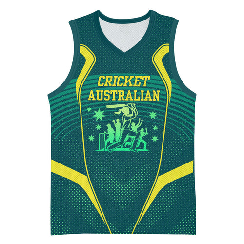 Australian Cricket Basketball Jersey Dark Green Halftone Tech Graphic - Southern Cross Stars