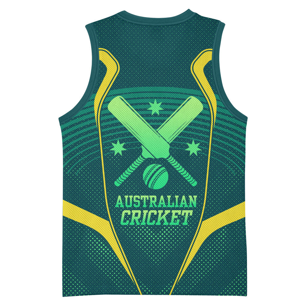 Australian Cricket Basketball Jersey Dark Green Halftone Tech Graphic - Southern Cross Stars