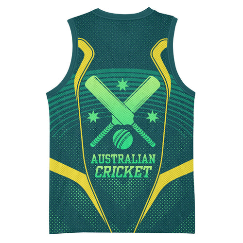 Australian Cricket Basketball Jersey Dark Green Halftone Tech Graphic - Southern Cross Stars