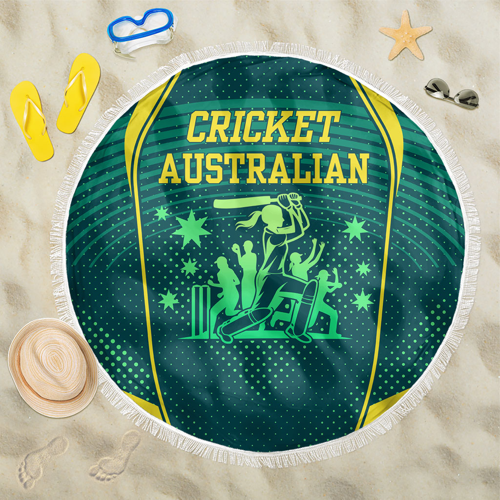 Australian Cricket Beach Blanket Dark Green Halftone Tech Graphic - Southern Cross Stars