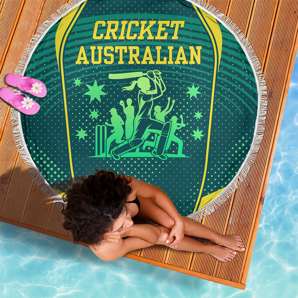 Australian Cricket Beach Blanket Dark Green Halftone Tech Graphic - Southern Cross Stars