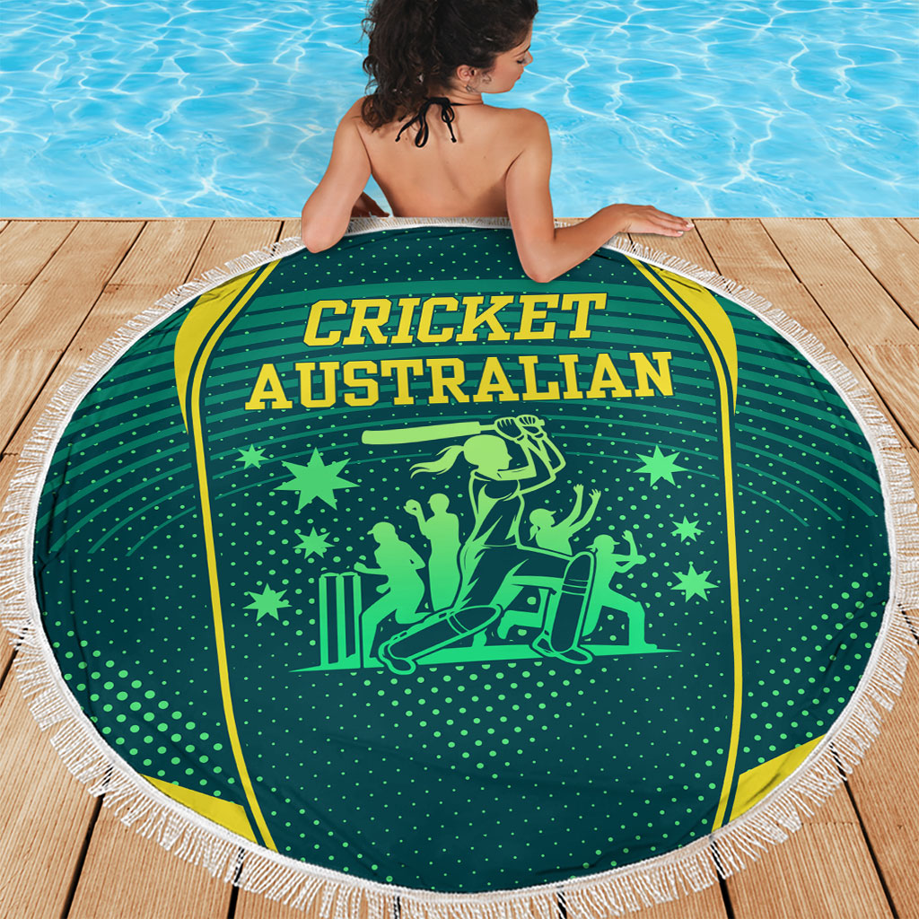 Australian Cricket Beach Blanket Dark Green Halftone Tech Graphic - Southern Cross Stars