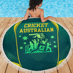 Australian Cricket Beach Blanket Dark Green Halftone Tech Graphic - Southern Cross Stars