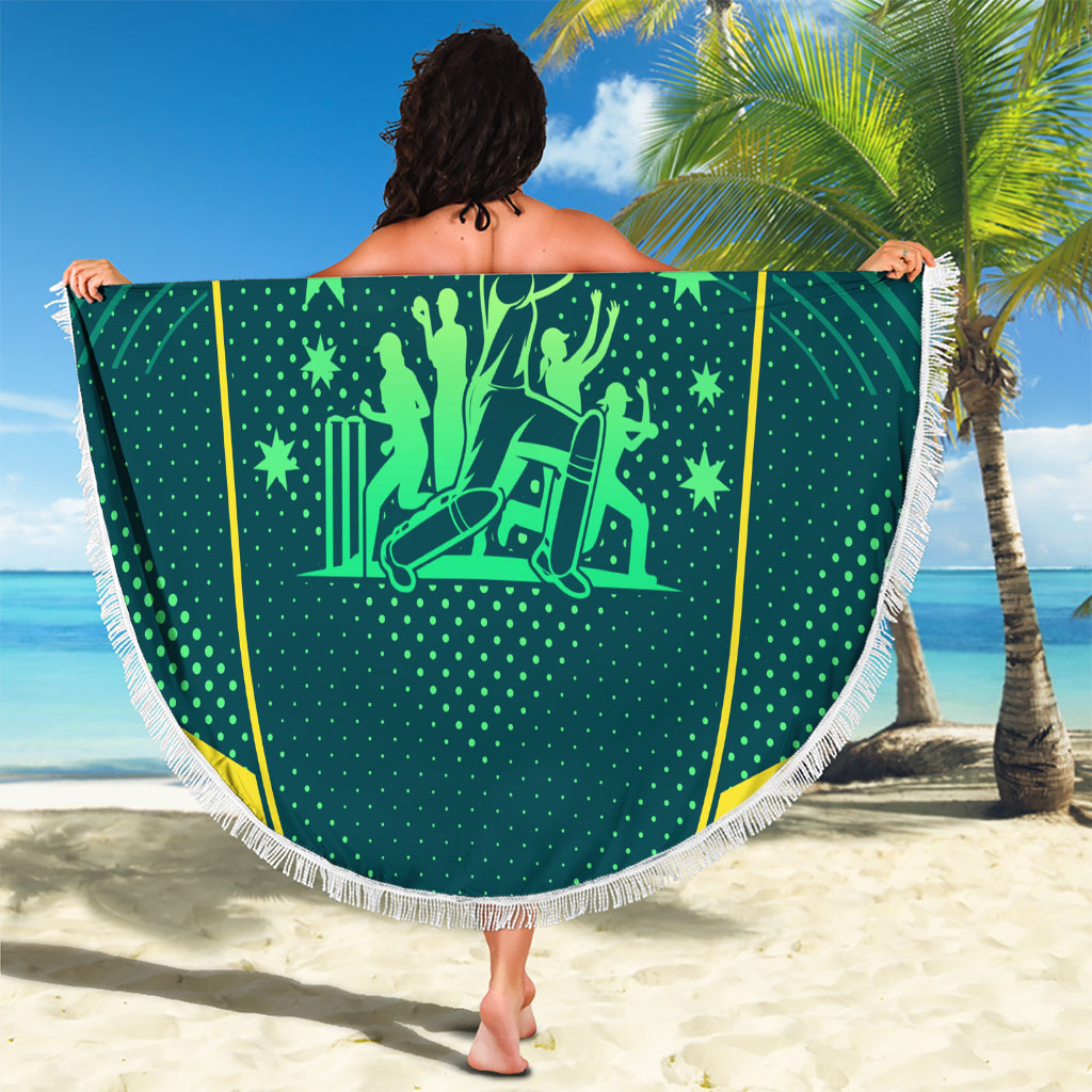 Australian Cricket Beach Blanket Dark Green Halftone Tech Graphic - Southern Cross Stars
