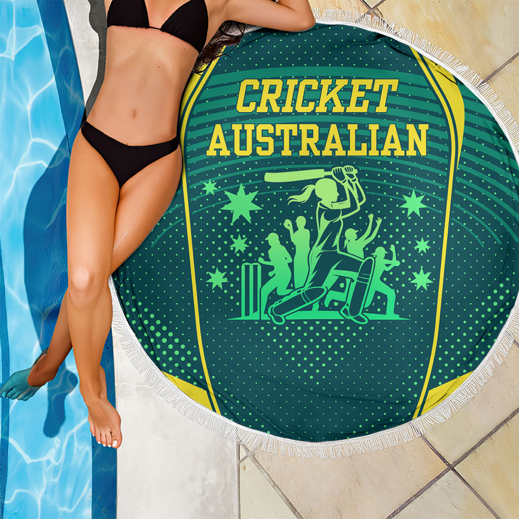 Australian Cricket Beach Blanket Dark Green Halftone Tech Graphic - Southern Cross Stars
