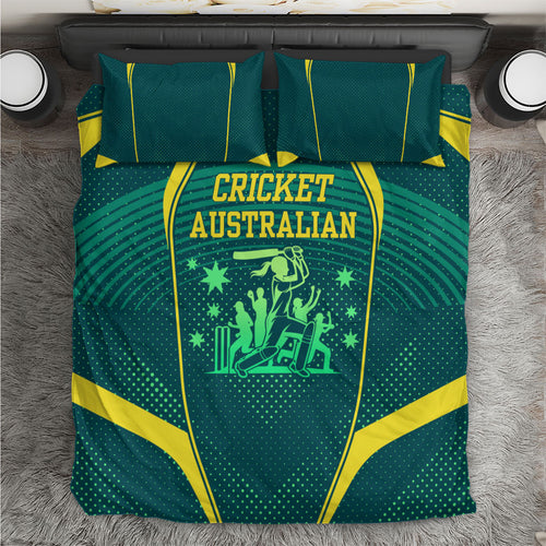 Australian Cricket Bedding Set Dark Green Halftone Tech Graphic - Southern Cross Stars