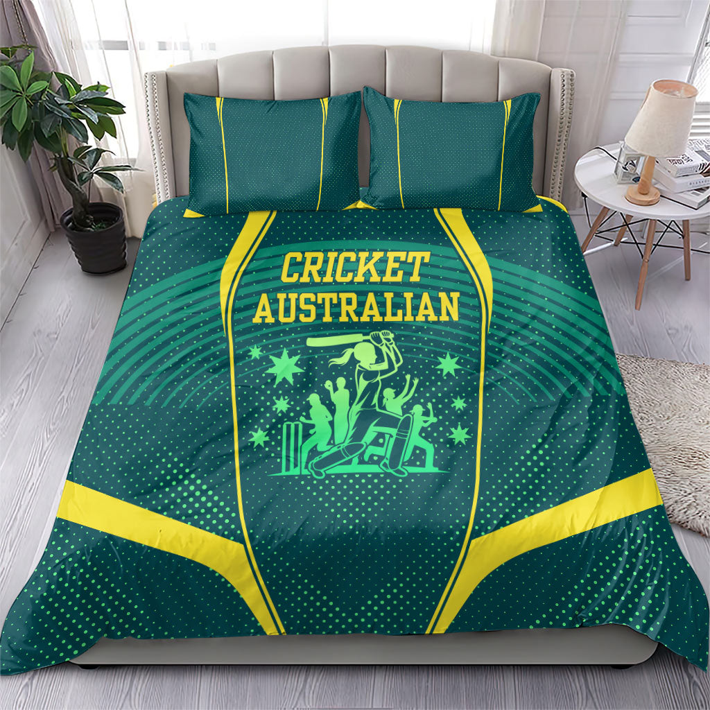 Australian Cricket Bedding Set Dark Green Halftone Tech Graphic - Southern Cross Stars