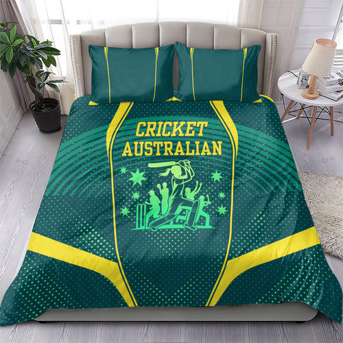 Australian Cricket Bedding Set Dark Green Halftone Tech Graphic - Southern Cross Stars