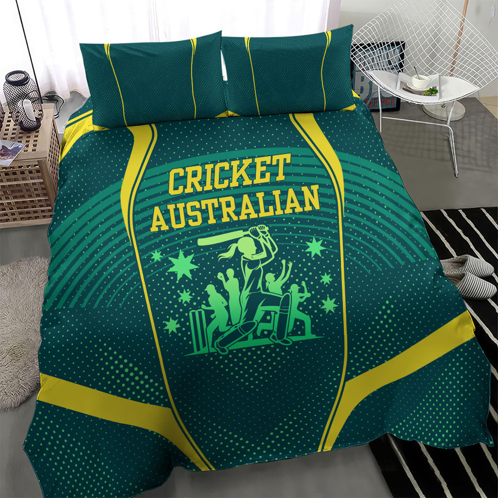 Australian Cricket Bedding Set Dark Green Halftone Tech Graphic - Southern Cross Stars