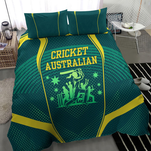 Australian Cricket Bedding Set Dark Green Halftone Tech Graphic - Southern Cross Stars
