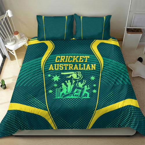 Australian Cricket Bedding Set Dark Green Halftone Tech Graphic - Southern Cross Stars