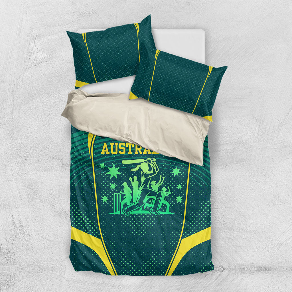 Australian Cricket Bedding Set Dark Green Halftone Tech Graphic - Southern Cross Stars