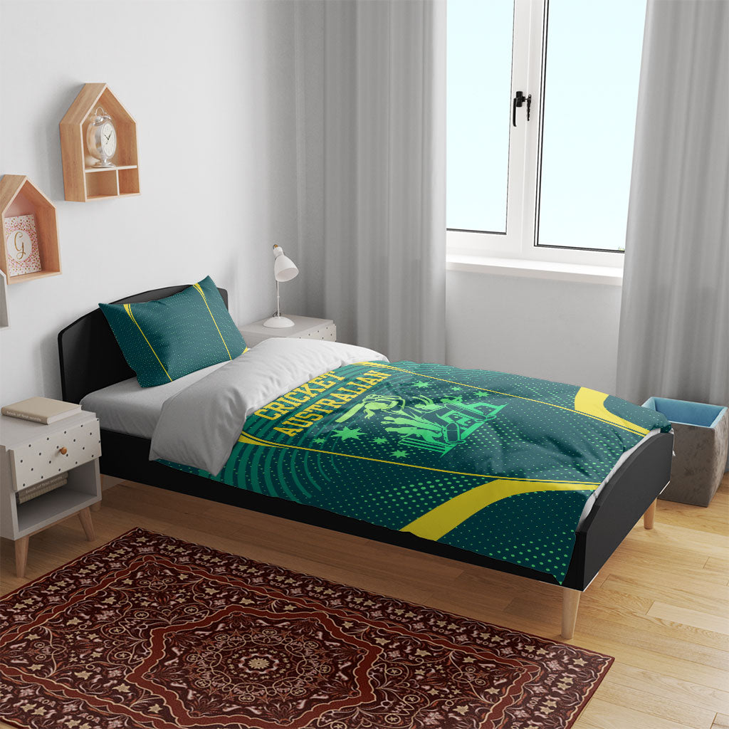Australian Cricket Bedding Set Dark Green Halftone Tech Graphic - Southern Cross Stars