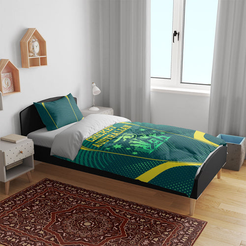 Australian Cricket Bedding Set Dark Green Halftone Tech Graphic - Southern Cross Stars