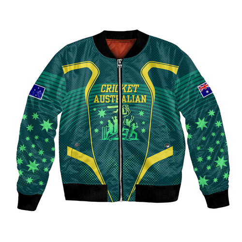 Australian Cricket Bomber Jacket Dark Green Halftone Tech Graphic - Southern Cross Stars
