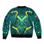 Australian Cricket Bomber Jacket Dark Green Halftone Tech Graphic - Southern Cross Stars