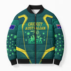Australian Cricket Bomber Puffer Jacket Dark Green Halftone Tech Graphic - Southern Cross Stars